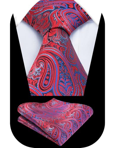 Alizeal Mens Gradient Paisley Necktie and Pocket Square Set | Elegant Design Perfect for Weddings Banquets Business Formal Events - color: 143-red+royal Blue