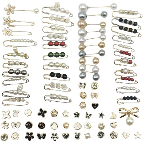 80PCS/40PCS Safety Pin, Faux Pearl Brooch, Clip, Cover Up Buttons for Clothing Dresses Sweater Neckline Decoration Accessories, Pant Waist Tightener, DIY Clip Charm for Women Girls - size: Large