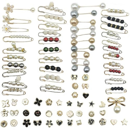 80PCS/40PCS Safety Pin, Faux Pearl Brooch, Clip, Cover Up Buttons for Clothing Dresses Sweater Neckline Decoration Accessories, Pant Waist Tightener, DIY Clip Charm for Women Girls - size: Large