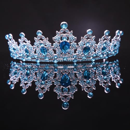 Kamirola - Queen Crown and Tiaras Princess Crown for Women Crystal Headbands for Bridal, Princess for Wedding and Party - color: SKYBLUE & SILVER