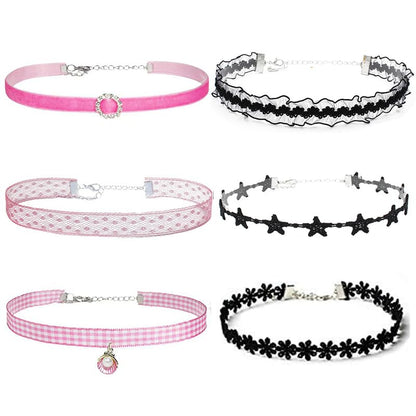Nova&Aria Chokers Set For Women Heart Choker Necklaces Flower Pendant Velvet Cute Pink Turquoise Blue White Black Choker Necklace Christmas Colorful Lace Chokers - color: Black&Pink-A