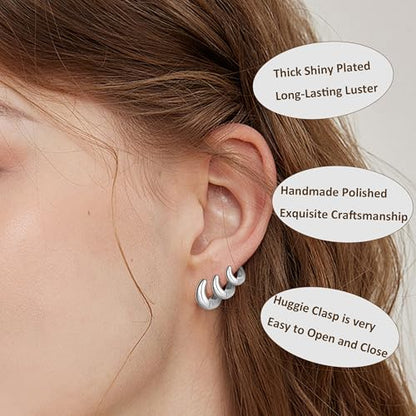 Wgoud Small Gold Hoop Earrings Set for Women, 6 Pairs 14K Gold Plated Hypoallergenic Lightweight Huggie Hoops Earrings, Trendy Cartilage Cubic Zirconia Earrings for Women Gifts. - color: 03Silver