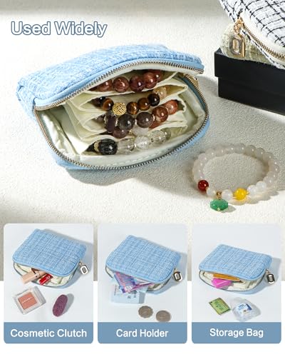 Travel Jewelry Pouch, 5-Layer Tweed Pouch, Black White | Anti-Scratch, Tangle-Free, Bracelets Earrings Necklaces, YKK Zipper Ring Pull, Tweed Fabric, Travel Jewelry Case, Gift - color: WOVEN-BlackWhite