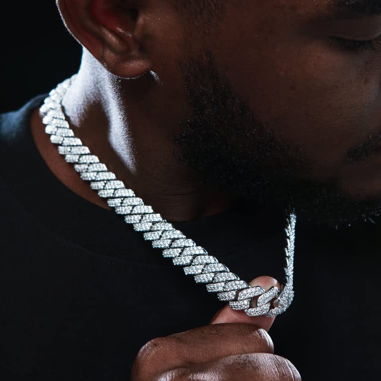 Mens Cuban Link Chain Miami Cuban Necklace 18K Gold Silver Chain For Men Women 14mm Iced Out Hip Hop Jewelry - color: 14K White Gold, size: 18 inches