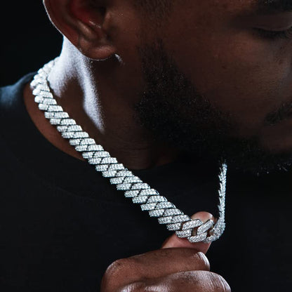 Mens Cuban Link Chain Miami Cuban Necklace 18K Gold Silver Chain For Men Women 14mm Iced Out Hip Hop Jewelry - color: 14K White Gold, size: 20 inches