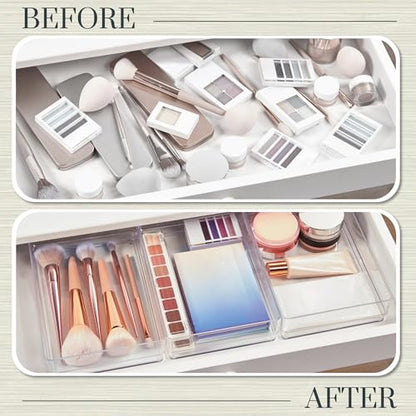 STORi SimpleSort 3-Piece Stackable Clear Drawer Organizer Set | 9" x 6" x 2" Rectangle Trays | Wide Makeup Vanity Storage Bins and Office Desk Drawer Dividers | Made in USA - size: 9x6x2"