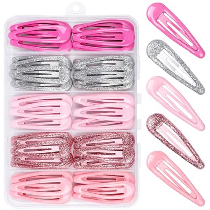 Teenitor 50Pcs Hair Barrettes Pink Snap Hair Clips, 2 Inch Hair Barrettes Hair Clips for Women Hair Barrettes for Women with Glitter Pink - color: Pink/Light Pink/Hot Pink/Glitter Silver/Glitter Pink