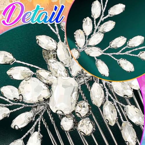 HEREAD Rhinestone Bride Wedding Hair Comb Silver Crystal Bridal Hair Pieces Hair Accessories for Women (Silver)