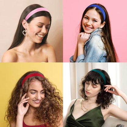Wecoe Headbands for Women 16pcs 1 Inch Wide Satin Headbands | Great for daily wear, festive looks & DIY crafts - color: Set C