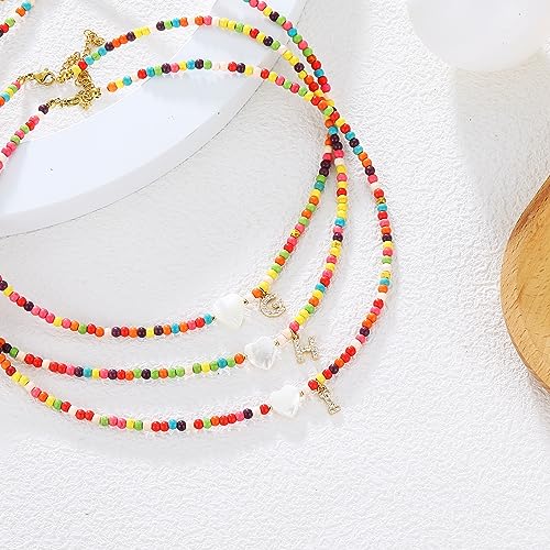 MJartoria Initial Necklaces for Women, Colorful Beaded Necklace, Shell Beach Necklace Letter Choker Handmade Jewelry Gifts - style: H