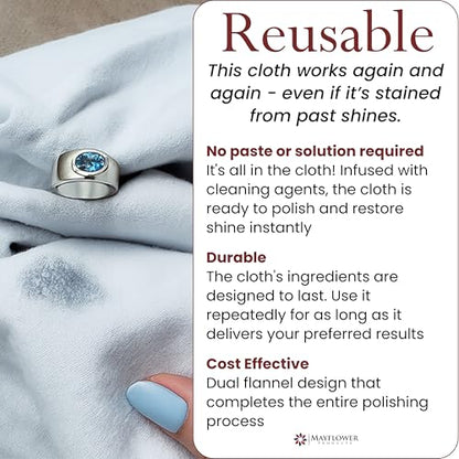 Pro Size Polishing Cleaning Cloth Made in USA for Gold, Silver, Platinum. Pure Cotton Eco Friendly Tarnish Remover Cleaner Large 11 x 14 Inch. Shines Jewelry Like New. Cleans Coins Watches Silverware | Made in USA, Non-Toxic Tarnish Cleaner Infused on Ult