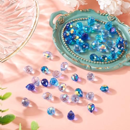 Beadthoven 50pcs Blue Crystal Beads Glass Teardrop Spacers Charms Shiny Crystal Spacers for Jewelry Making Colorful Faceted Suncatcher Beads for DIY Necklace Bracelet Earring Crafts Winter Holiday - color: Blue