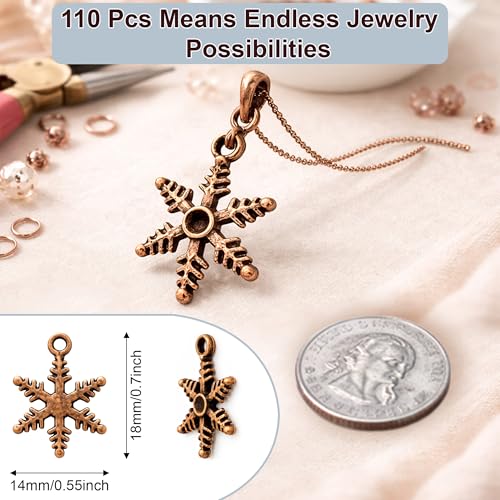 Heather's cf Star Charms for Jewelry Making Silver Tibetan Star Moon Snowflake Pendants Non Tarnish Metal Earring Charm for Bracelets Necklaces Earrings DIY Jewelry Making Supplies - color: Copper Snowflake - 110Pcs