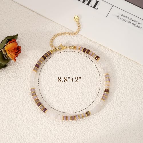 Natural Stone Beaded Anklets for Women Teen Girl Gifts Trendy Stuff Boho Anklet Colorful Bead Ankle Bracelets for Women Waterproof Handmade Beach Gifts Summer Jewelry Birthday Christmas Gift - color: Pink Crystal