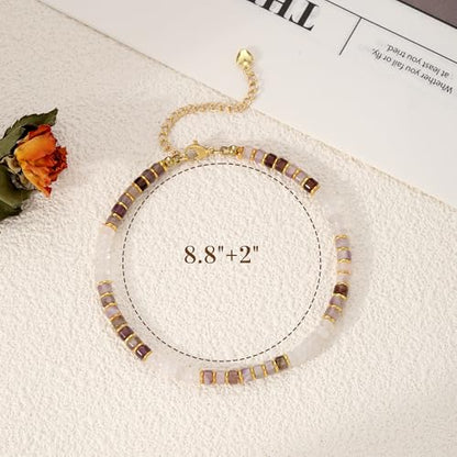 Natural Stone Beaded Anklets for Women Teen Girl Gifts Trendy Stuff Boho Anklet Colorful Bead Ankle Bracelets for Women Waterproof Handmade Beach Gifts Summer Jewelry Birthday Christmas Gift - color: Pink Crystal