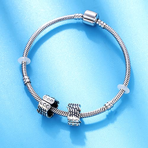GEMDAZZ 925 Sterling Silver Valentines Day Charms Heart Charms, I Love You to The Moon and Back Pendant, Cupid Arrow and 4 Leaf Clover Beads fit European Bracelets, Gift for Lover/Wife/Girls - color: Angel Feather Charm