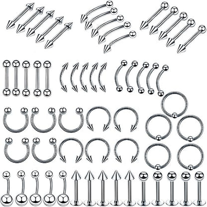 60 Pcs Body Piercing Kit Jewelry 16G Nose Rings Lip Studs Tongue Rings Stainless Steel Cartilage Earrings Tragus Eyebrow Industrial Barbell Belly Rings Body Piercing Jewelry Lot - color: 6mm