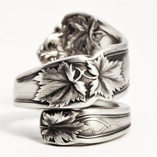 Mnyixsi Vintage Maple Leaf Ring Spoon Rings for Women Adjustable Silver Victorian Vintage Boho Floral Thumb Jewelry Retro Silver Spoon Rings for Women Maple Leaf Boho Floral Statement Jewelry Size 9 - size: Size 9