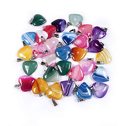 LHJ 20 Pcs Natural Stone Pendants Heart Shape Crystal Quartz Agate Charms for Jewelry Making Necklace Bracelet - color: Heart A