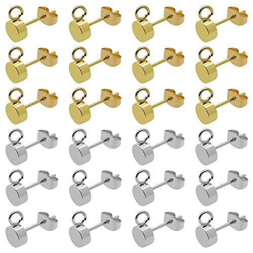 224pcs Earring Studs for Jewelry Making,Gold Plated Stud Earrings Hypoallergenic Stud Earring with Loop Stainless Steel Earrings Posts with Ear Nut for DIY Making,Favors(14K Gold,Silver) - color: 224pcs;14K Gold,Silver