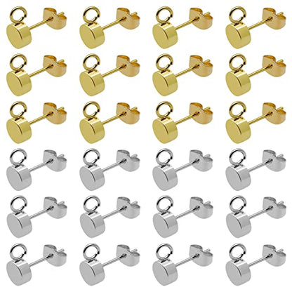 224pcs Earring Studs for Jewelry Making,Gold Plated Stud Earrings Hypoallergenic Stud Earring with Loop Stainless Steel Earrings Posts with Ear Nut for DIY Making,Favors(14K Gold,Silver) - color: 224pcs;14K Gold,Silver