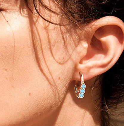 LOYATA Gold Huggie Hoop Earrings 14K Gold Plated Dainty Small Simple Hypoallergenic Jewelry Gift for Women - style: Turquoise Dots