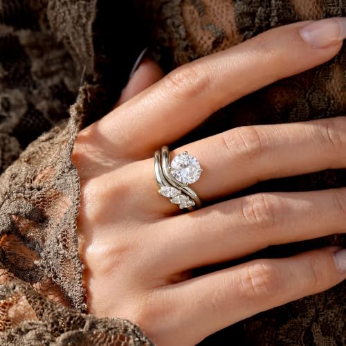 18K Gold & Silver Plated Stackable Ring Set for Women, CZ Curved Wave Stacking Bands, Statement Promise Rings for Wedding Engagement, Trendy Dainty Jewelry Gift - color: Silver 1