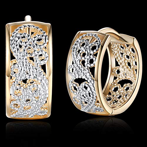 14K Rose Gold Plated Three Row Cubic Zirconia Small Huggie Hoop Earrings Fashion Jewelry for Men Women - color: 18K gold