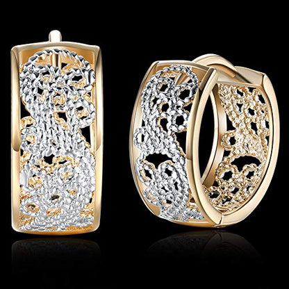 14K Rose Gold Plated Three Row Cubic Zirconia Small Huggie Hoop Earrings Fashion Jewelry for Men Women - color: 18K gold