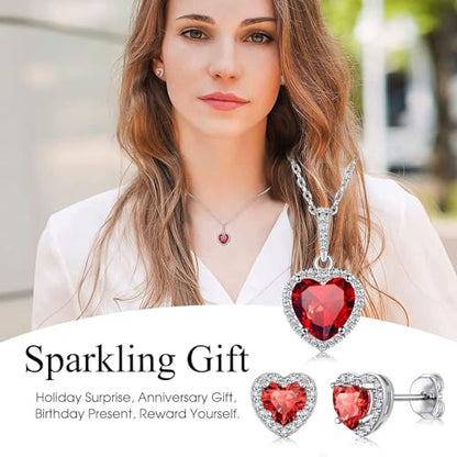Bestyle Sparkling 925 Sterling Silver Birthstone Stud Earrings for Women, Heart/Round/Teardrop/Square Solitaire Diamond Studs Earrings, Great Birthday/Christmas Gifts - style: 07. Red Ruby-July-heart