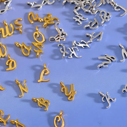 stino 200Pcs A-Z Metal Letter Charms for Jewelry Making, Capital Alphabet Initial Charms - color: 104Pcs Silver & Gold Cursive
