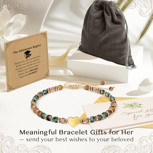 Inspirational Bracelets Gifts for Women: Healing Natural Stone Beads Bracelets - Birthday Mothers Day Gifts Thinking of you Get Well Soon Gift for Women Friends Sister Mom - color: HEART-GRADUATION