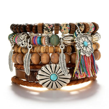 Western Outfits for Women Turquoise Western Bracelets Bohemian Vintage Stackable Beaded Leather Bracelets Adjustable Hand-woven Layered Bracelet Western Country Concert Jewelry for Women - style: Tassel