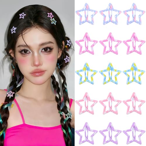Star Hair Clips Snap Hair Barrettes Non Slip Star Hair Accessories diamond pattern Metal Hair Clips for Girls Women -15 PCS 1.18" - color: 15 P -1.18"-Diamond pattern