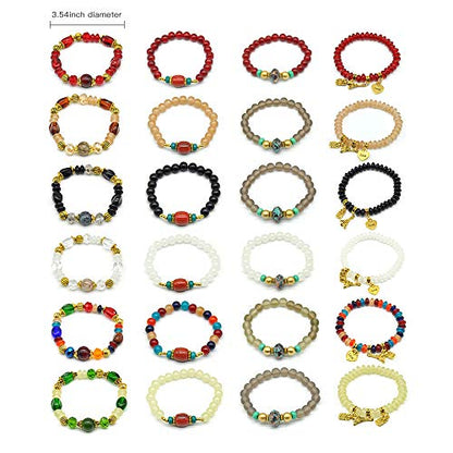 Bohemian Bracelet Sets for Women - 6 Sets Stackable Stretch Bracelets Multi-color Boho Jewelry for Women Hippie Bracelets Dainty Jewelry - color: Owl charm stretch bracelet set