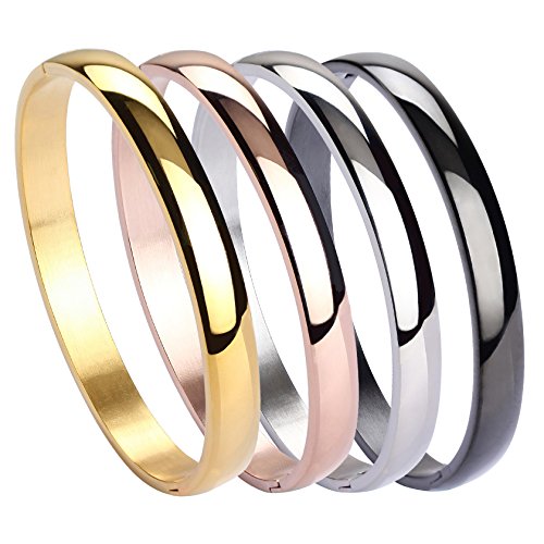 MILAKOO Women's Set of 4 Silver/Gold/Rose Gold Stainless Steel Bracelet Bangle - style: 8mm Wide