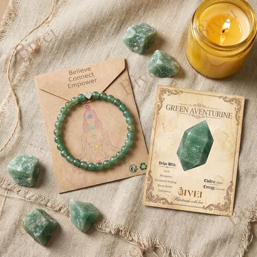 Bivei Crystal Stretch 6mm Bracelets for Women | Handmade Natural Stone Beaded Stretch Bracelet, Stainless Steel Heart Bead, Tranquility Yoga Gift Jewelry for Women - color: Green Aventurine - Growth