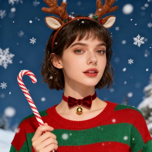 Bow Necklace for Women Red Bow Choker Black Ribbon Necklace Pearl Velvet Lace Necklaces Cute BowKnot Necklaces for Christmas Gifts - color: red B