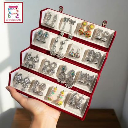 atorakushon 12 Pair Earrings Velvet Organizer Jewellery Box For Women and Girls Pack of 1 Maroon - style: Jhumka Earring Organiser Folder 12 Pair Cream