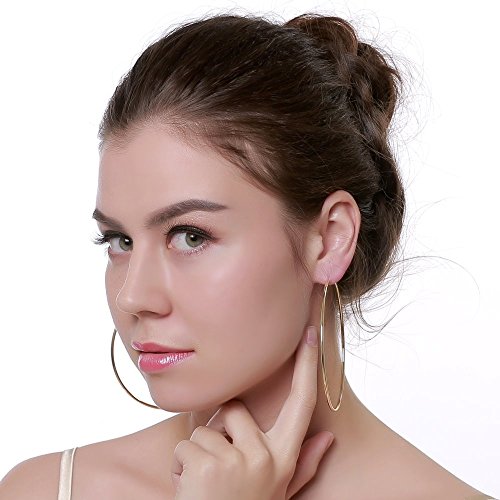 90mm Gold-tone Fashion Extra Large Big Hoop Earrings for Women Sensitive Ears Dainty Stainless Steel Round Circle Huggie Hoops Hypoallergenic Minimalist Hooped 3.5 Inch Jewelry
