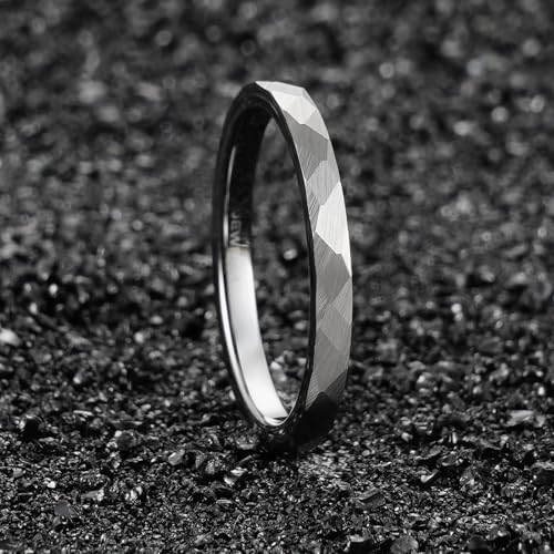 2/4/6/8mm Black/silver/gold Tungsten Rings for Men Womens Couple Fashion Jewelry Promise Engagement Wedding Band Hammered Inner ring inlaid with olive wood Carbide Polished Edge Comfort Fit - color: 2MM silver