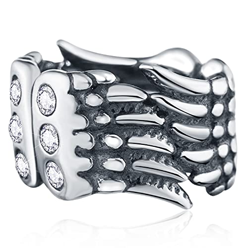 GEMDAZZ 925 Sterling Silver Valentines Day Charms Heart Charms, I Love You to The Moon and Back Pendant, Cupid Arrow and 4 Leaf Clover Beads fit European Bracelets, Gift for Lover/Wife/Girls - color: Angel Feather Charm