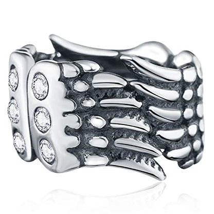 GEMDAZZ 925 Sterling Silver Valentines Day Charms Heart Charms, I Love You to The Moon and Back Pendant, Cupid Arrow and 4 Leaf Clover Beads fit European Bracelets, Gift for Lover/Wife/Girls - color: Angel Feather Charm