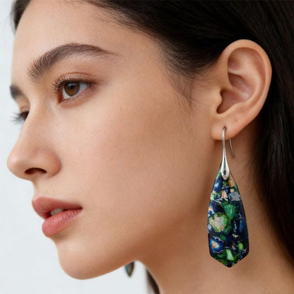 Boho Natural Imperial Jasper Teardrop Dangle Earrings for Women – Hypoallergenic French Hook Stone Drop Earrings Jewelry - color: Green Silvery Hook 2#
