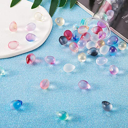 Cheriswelry 80pcs 14mm Two Tone Teardrop Glass Beads - Top Drilled Water Drop Glass Beads Charms for DIY Bracelets, Earrings & Necklace Making - color: Mixed Color*16