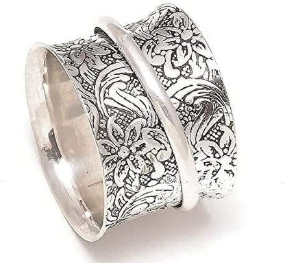 Anxiety Relief 925 Sterling Silver Spinner Ring Fidget Single Band Ring - style: Floral Single Band