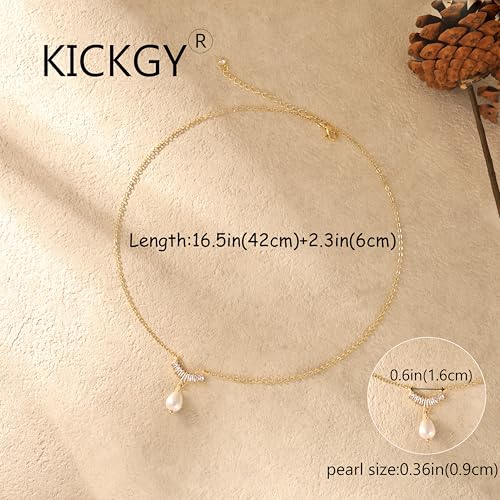 Pearl Necklaces for Women Trendy,Dainty Pearl Pendant Necklace | 14k Gold Plated Elegant Pearl Necklace,Simple Pearl Pendant,Dainty Gold Jewelry,Waterproof Summer Bridal Wedding Accessories - color: GOLD-5