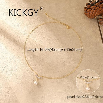 Pearl Necklaces for Women Trendy,Dainty Pearl Pendant Necklace | 14k Gold Plated Elegant Pearl Necklace,Simple Pearl Pendant,Dainty Gold Jewelry,Waterproof Summer Bridal Wedding Accessories - color: GOLD-5
