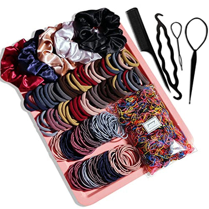 YANRONG 1159PCS Hair Accessories for Woman Set Seamless Ponytail Holders Variety Hair Scrunchies Hair Bands Scrunchy Hair Ties For Thick and Curly (Deep Colour) - color: Deep Colour