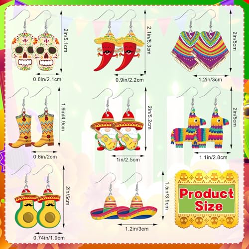 8Pair Cinco De Mayo Acrylic Earring for Women Mexican Fiesta Jewelry | Mexican Carnivals Dangle Earrings, Cinco De Mayo Jewelry Gifts Party Accessories, Lightweight Acrylic, Double Side - style: Cinco De Mayo Mexican